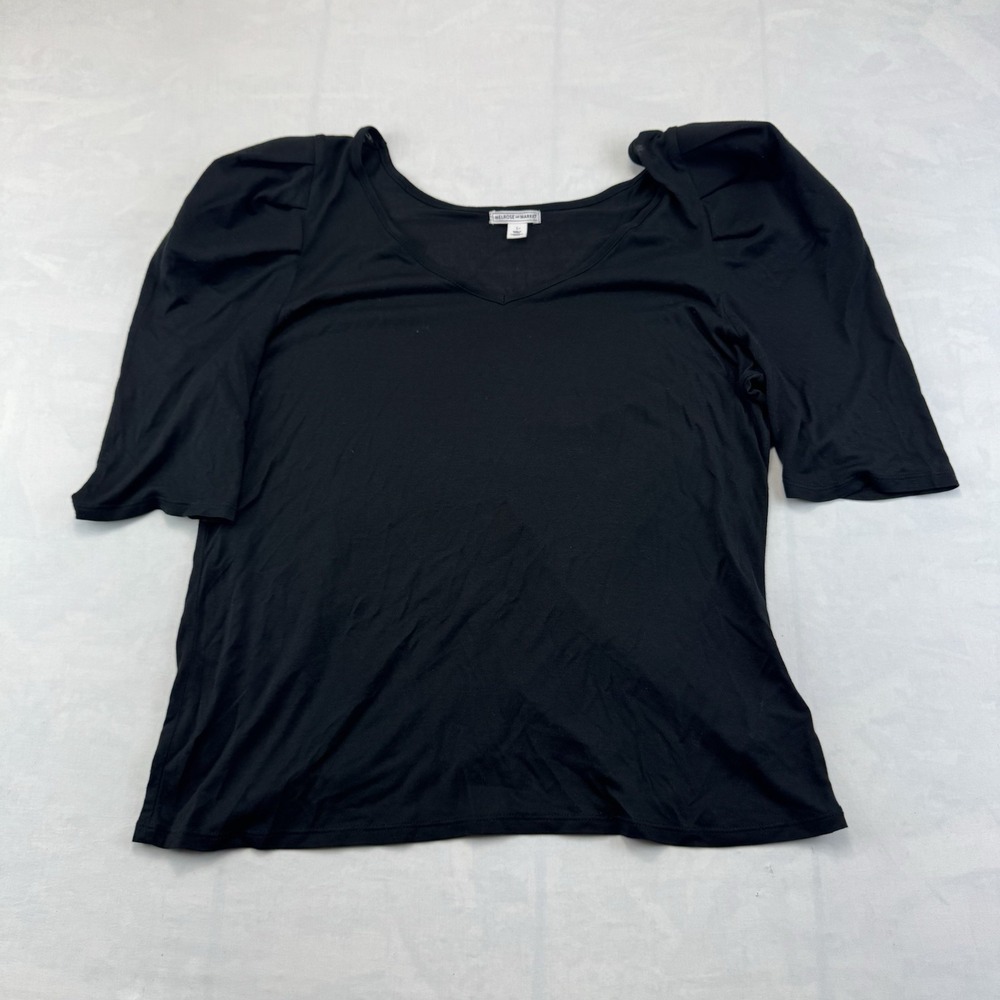 Melrose and Market Womens Large Black Puff Sleeve Knit Top Short Sleeve